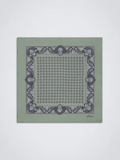 Hot Brioni and charcoal grey silk pocket square Aqua green