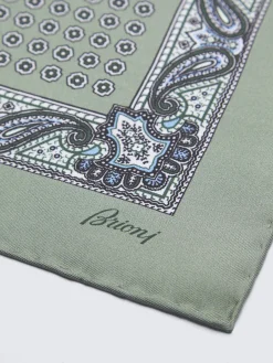 Hot Brioni and charcoal grey silk pocket square Aqua green