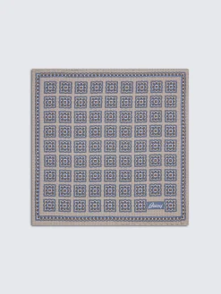 Discount Brioni and light blue motif silk pocket square Beige