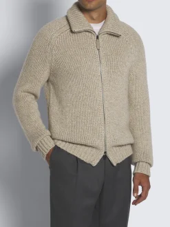 Best Brioni cashmere mouliné full-zip sweater Beige