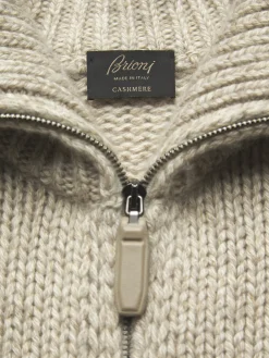 Best Brioni cashmere mouliné full-zip sweater Beige