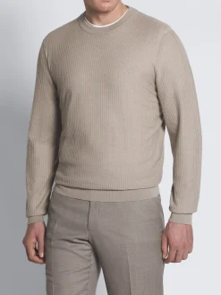 Clearance Brioni Beige jacquard cashmere and silk crewneck sweater