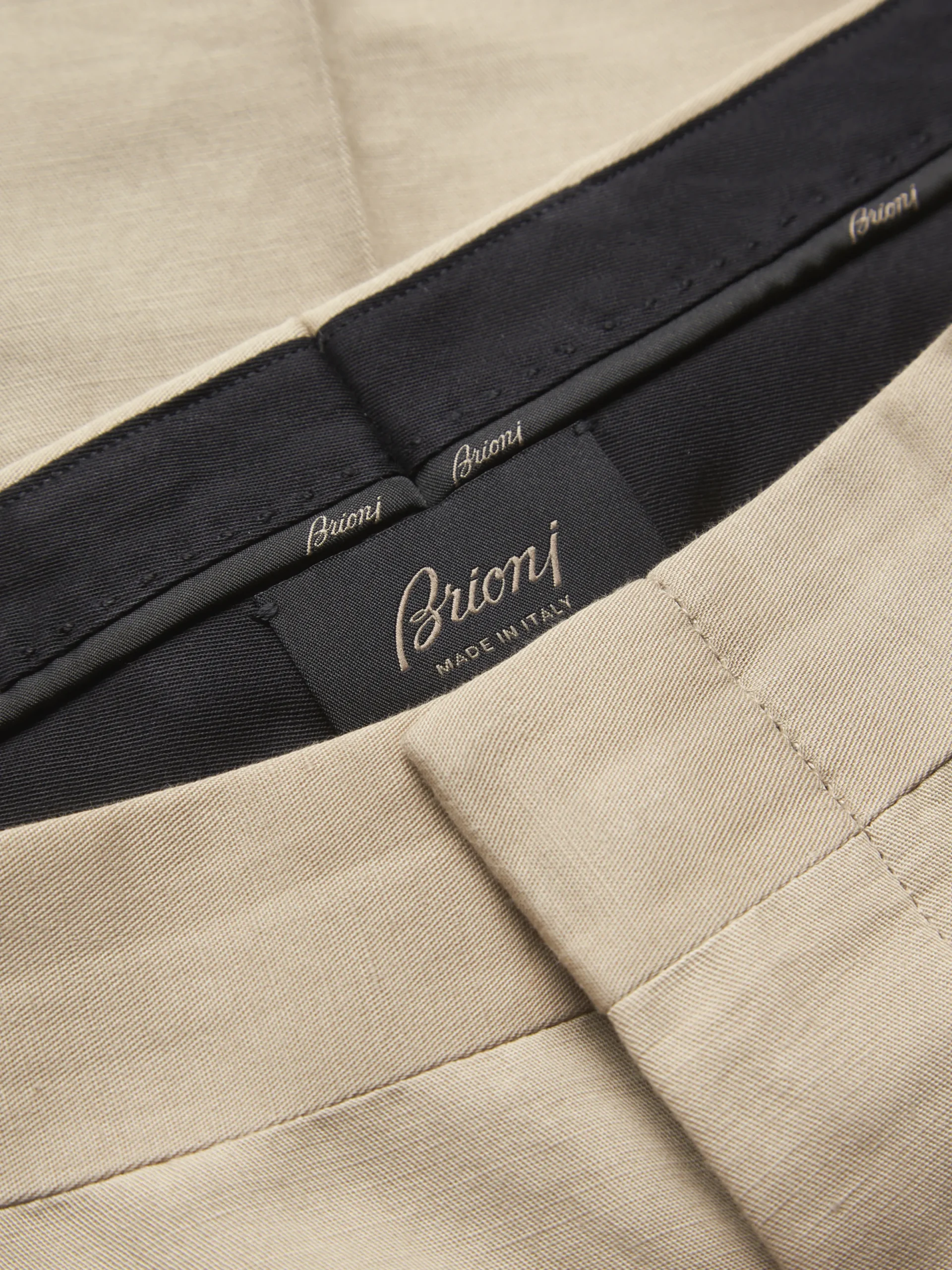 Discount Brioni linen and cotton Pienza trousers Beige