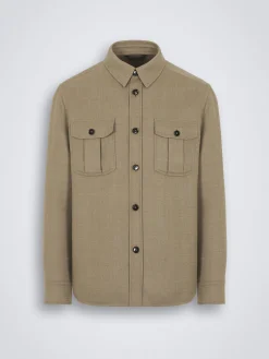 Fashion Brioni wool double-splittable Vagabond overshirt Beige