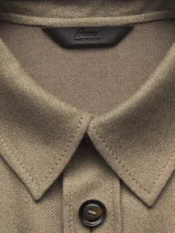 Fashion Brioni wool double-splittable Vagabond overshirt Beige