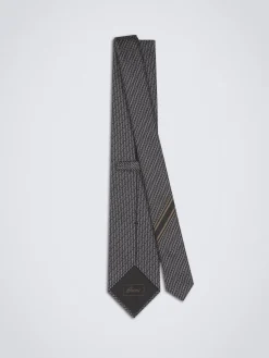 Online Brioni and dark grey micro motif jacquard silk tie Black