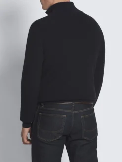 Outlet Brioni Black and navy blue cashmere and wool half-zip mockneck sweater