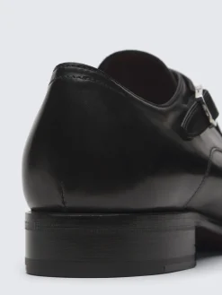 Outlet Brioni calf leather double monk Milano shoes Black