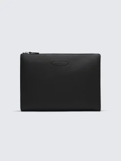 Outlet Brioni grained calf leather hand pouch Black
