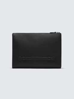 Outlet Brioni grained calf leather hand pouch Black