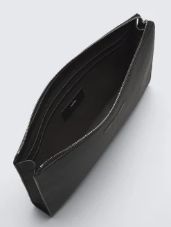 Outlet Brioni grained calf leather hand pouch Black