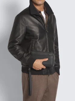 Outlet Brioni grained leather double zip wallet Black