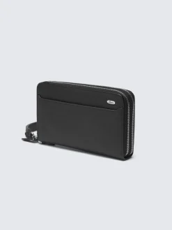 Outlet Brioni grained leather double zip wallet Black