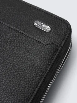Outlet Brioni grained leather double zip wallet Black