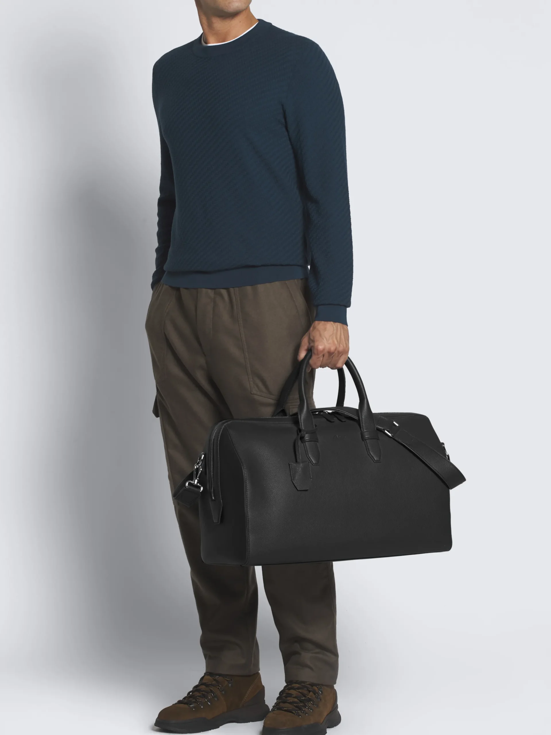 Online Brioni grained leather duffle bag Black