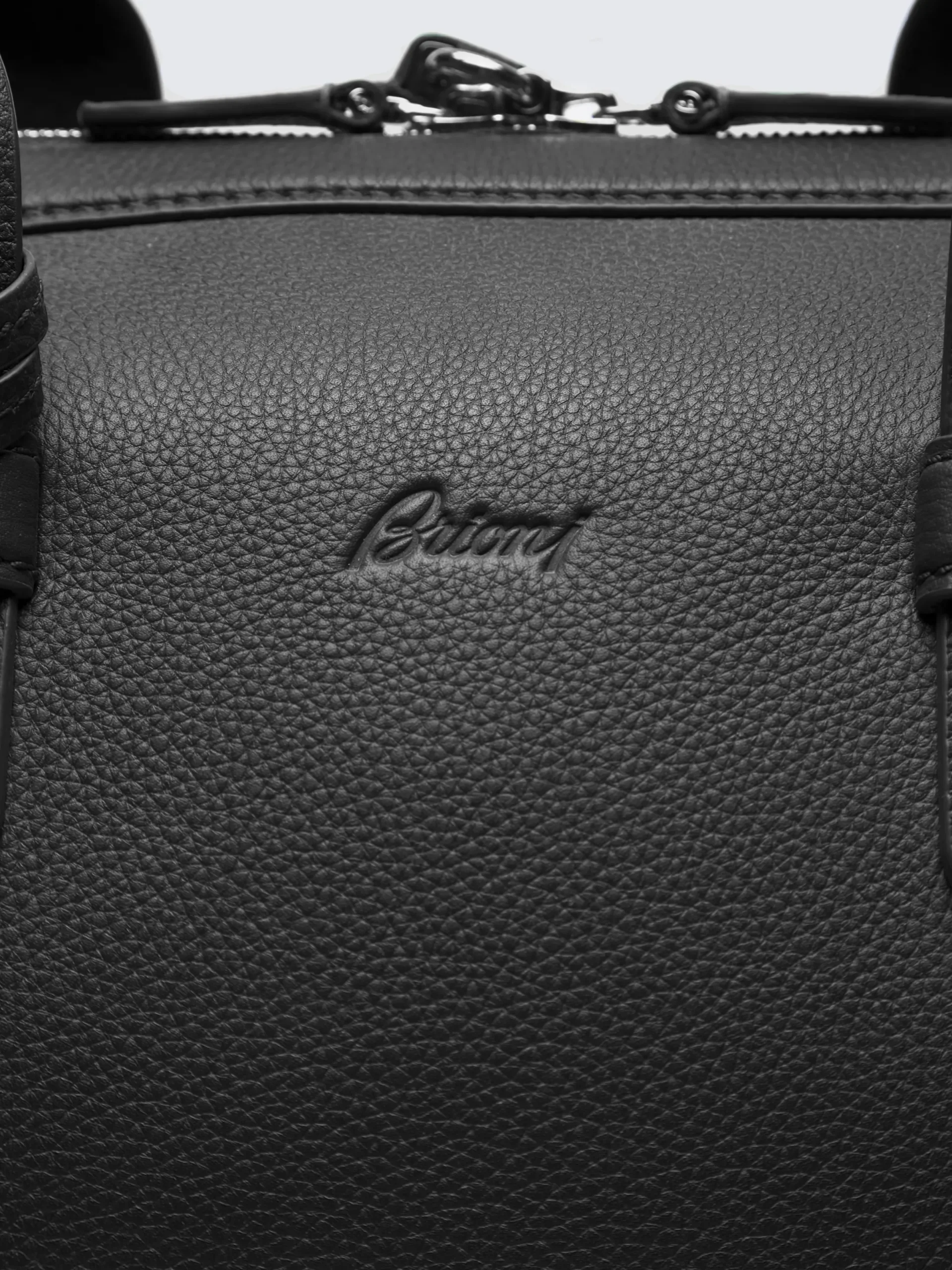 Online Brioni grained leather duffle bag Black