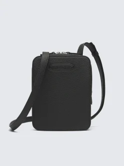 New Brioni grained leather messenger bag Black