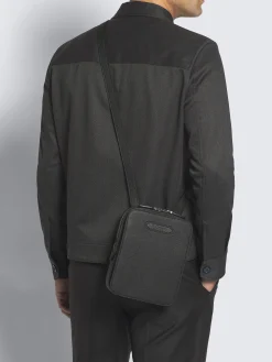 New Brioni grained leather messenger bag Black