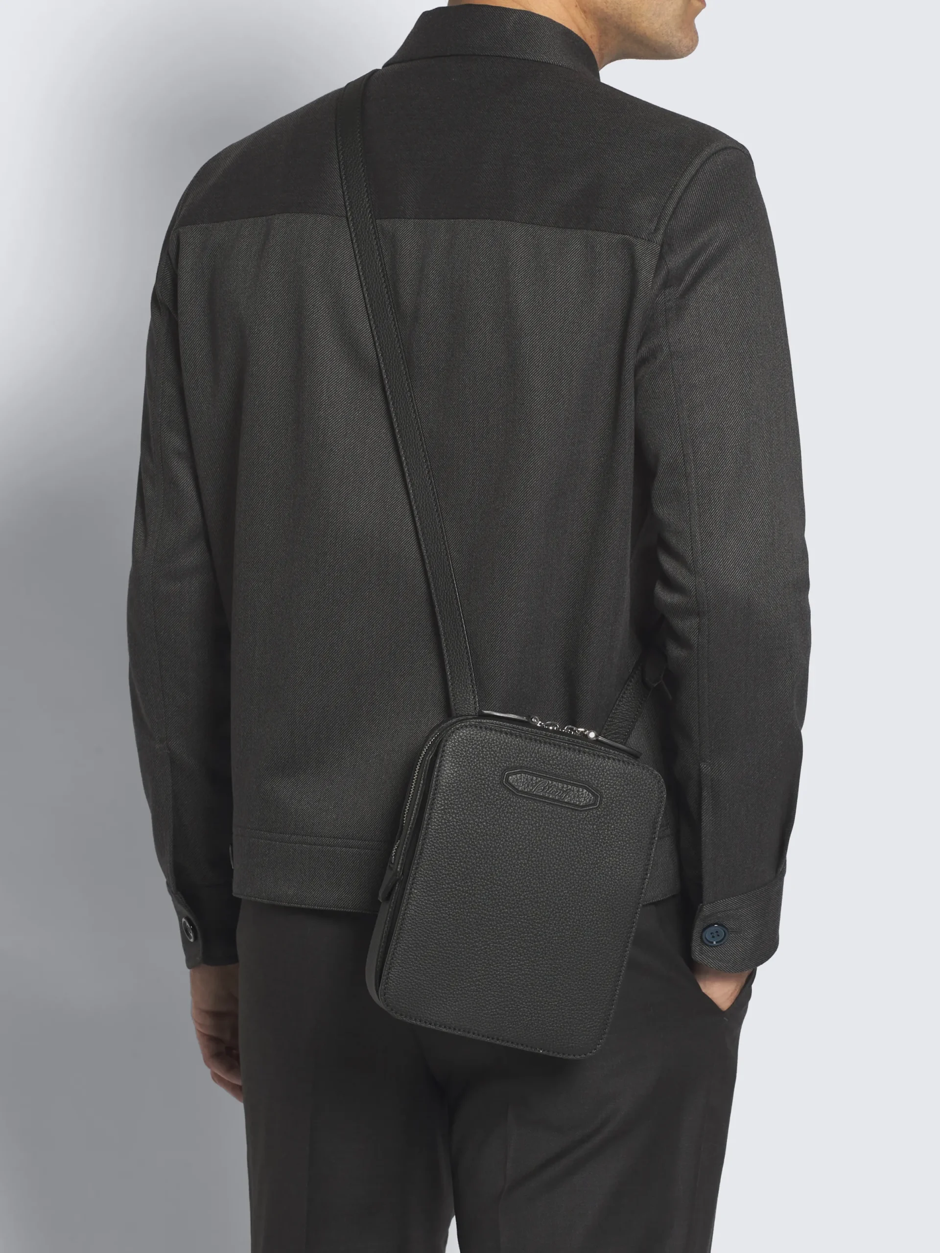 New Brioni grained leather messenger bag Black