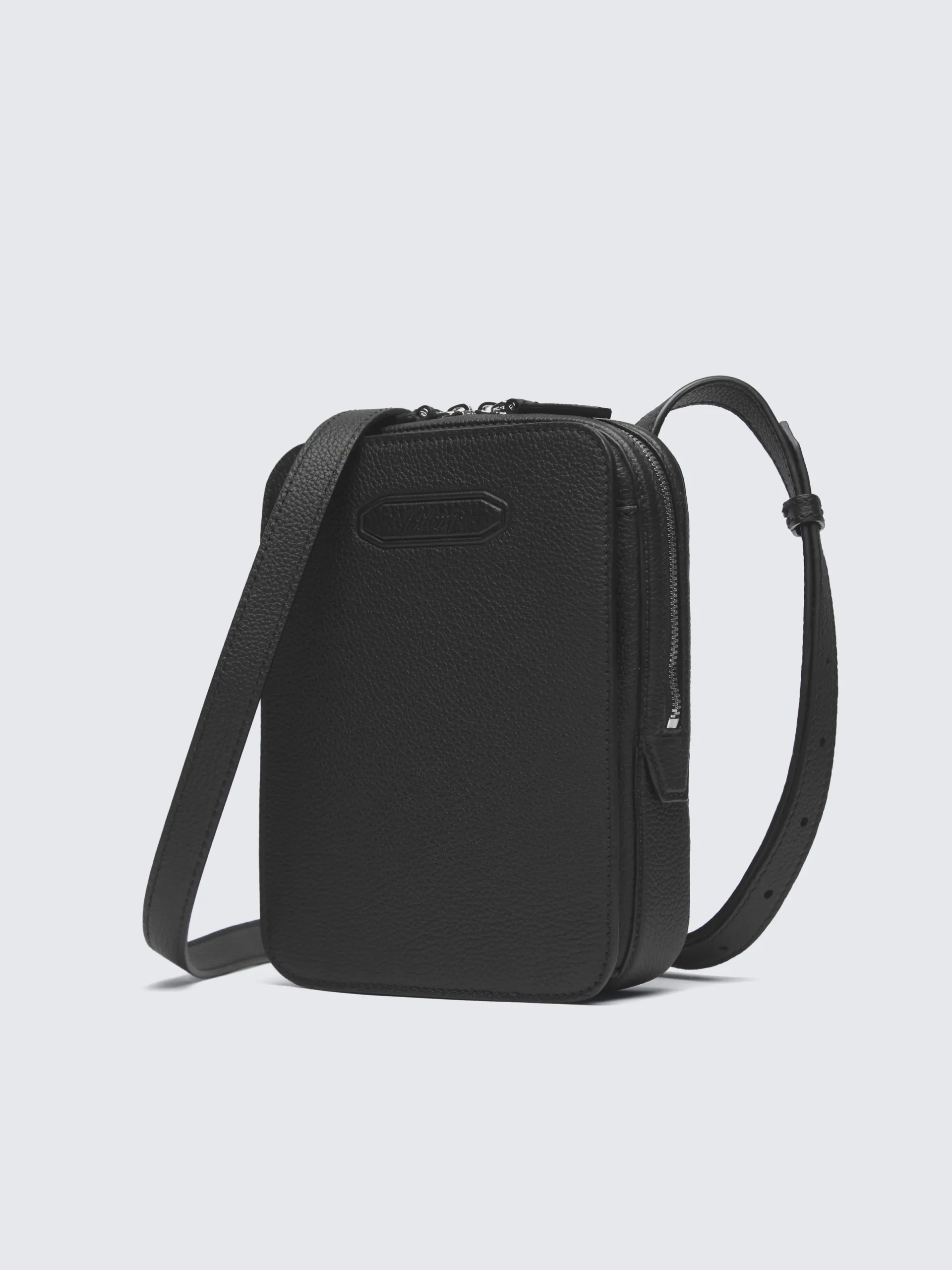 New Brioni grained leather messenger bag Black