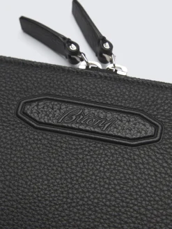 Discount Brioni grained leather tie case Black
