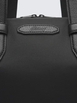 Sale Brioni nylon and grained leather city bag Black