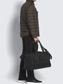 New Brioni nylon and grained leather travel tote Black