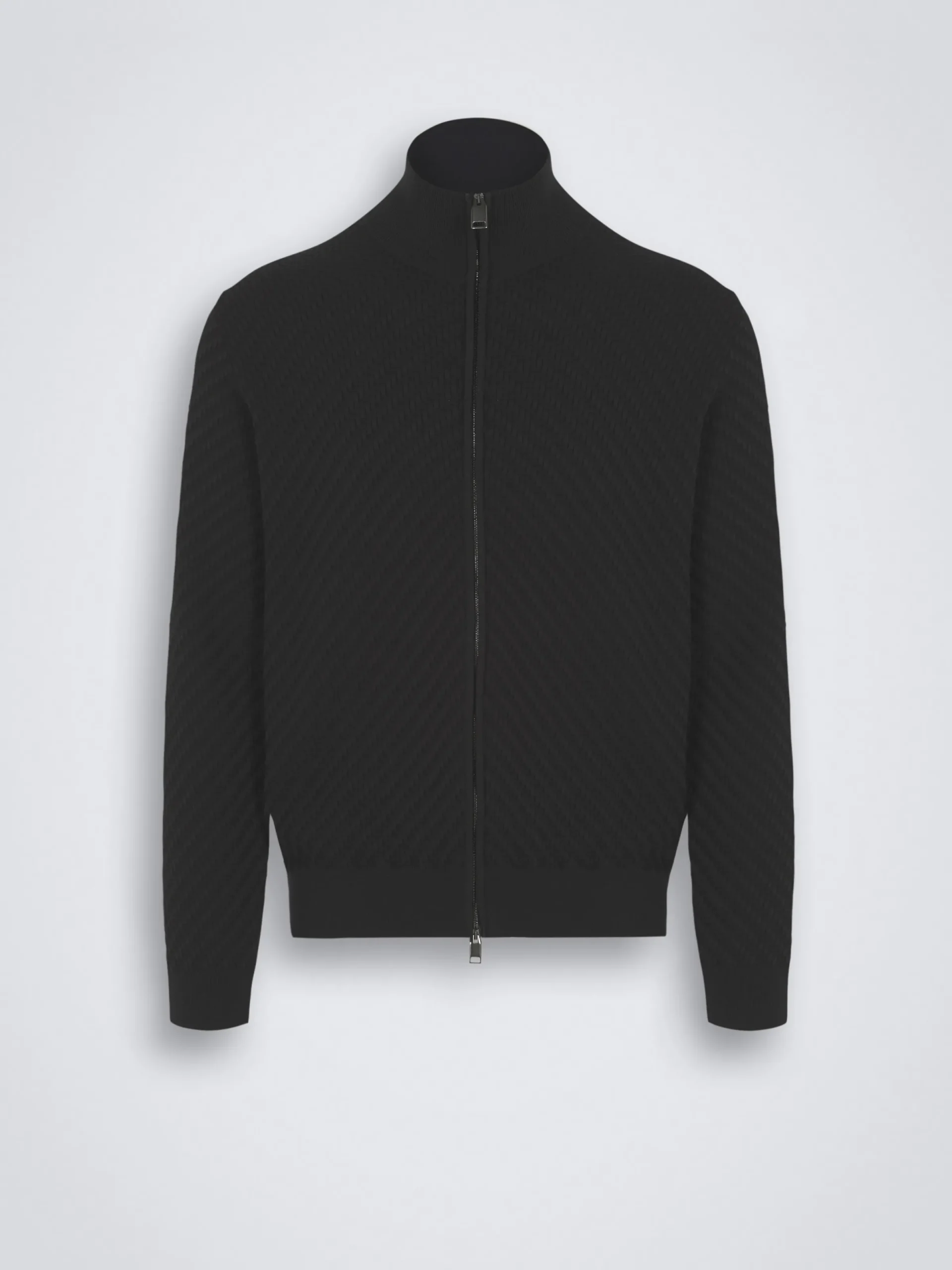 New Brioni organic cotton, silk and cashmere Trama weave full-zip sweater Black