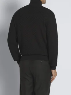 New Brioni organic cotton, silk and cashmere Trama weave full-zip sweater Black