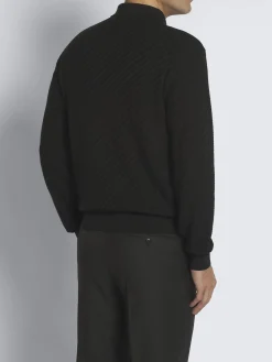 Hot Brioni organic cotton, silk and cashmere Trama weave polo sweater Black