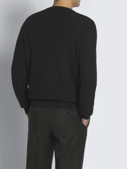 Hot Brioni organic cotton, silk and cashmere Trama weave crewneck sweater Black