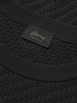 Hot Brioni organic cotton, silk and cashmere Trama weave crewneck sweater Black