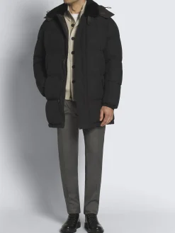 Hot Brioni technical wool and nylon long puffer Black