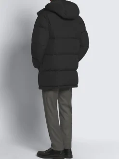Hot Brioni technical wool and nylon long puffer Black