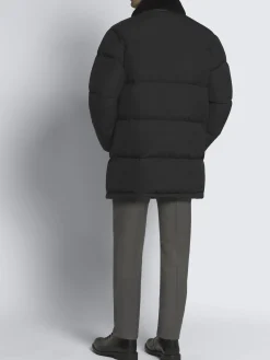 Hot Brioni technical wool and nylon long puffer Black