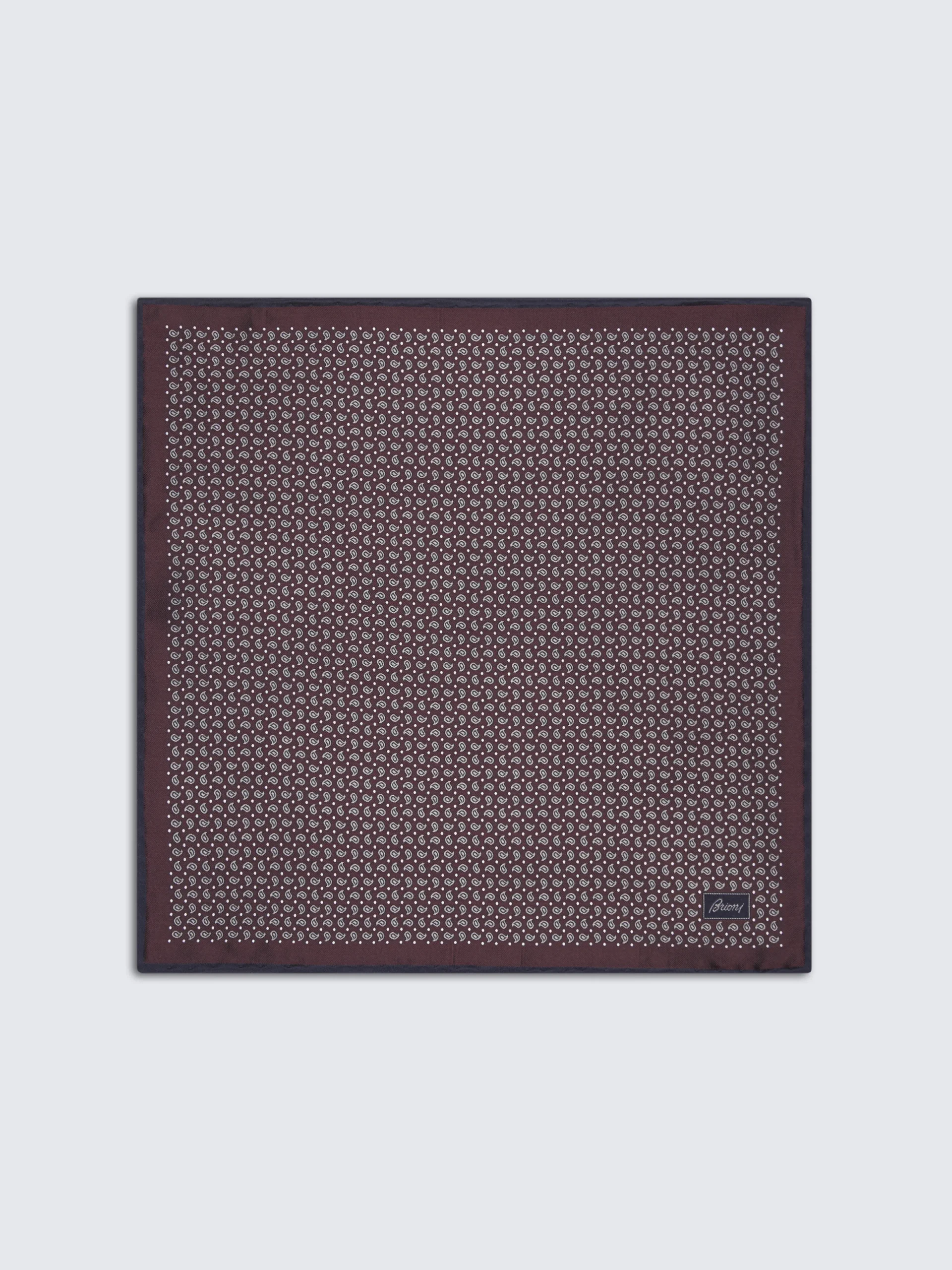 Online Brioni and midnight blue paisley motif jacquard silk pocket square Bordeaux