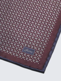 Online Brioni and midnight blue paisley motif jacquard silk pocket square Bordeaux