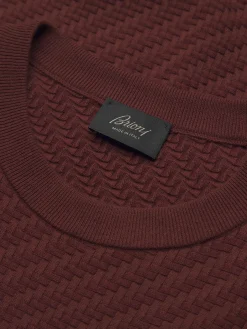 New Brioni organic cotton, silk and cashmere Trama weave crewneck sweater Bordeaux
