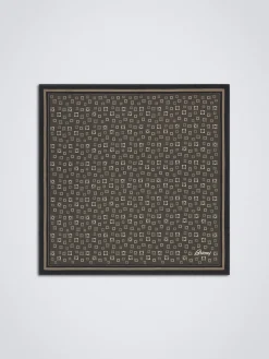 Discount Brioni and white micro motif silk pocket square Brown