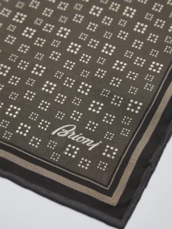 Discount Brioni and white micro motif silk pocket square Brown