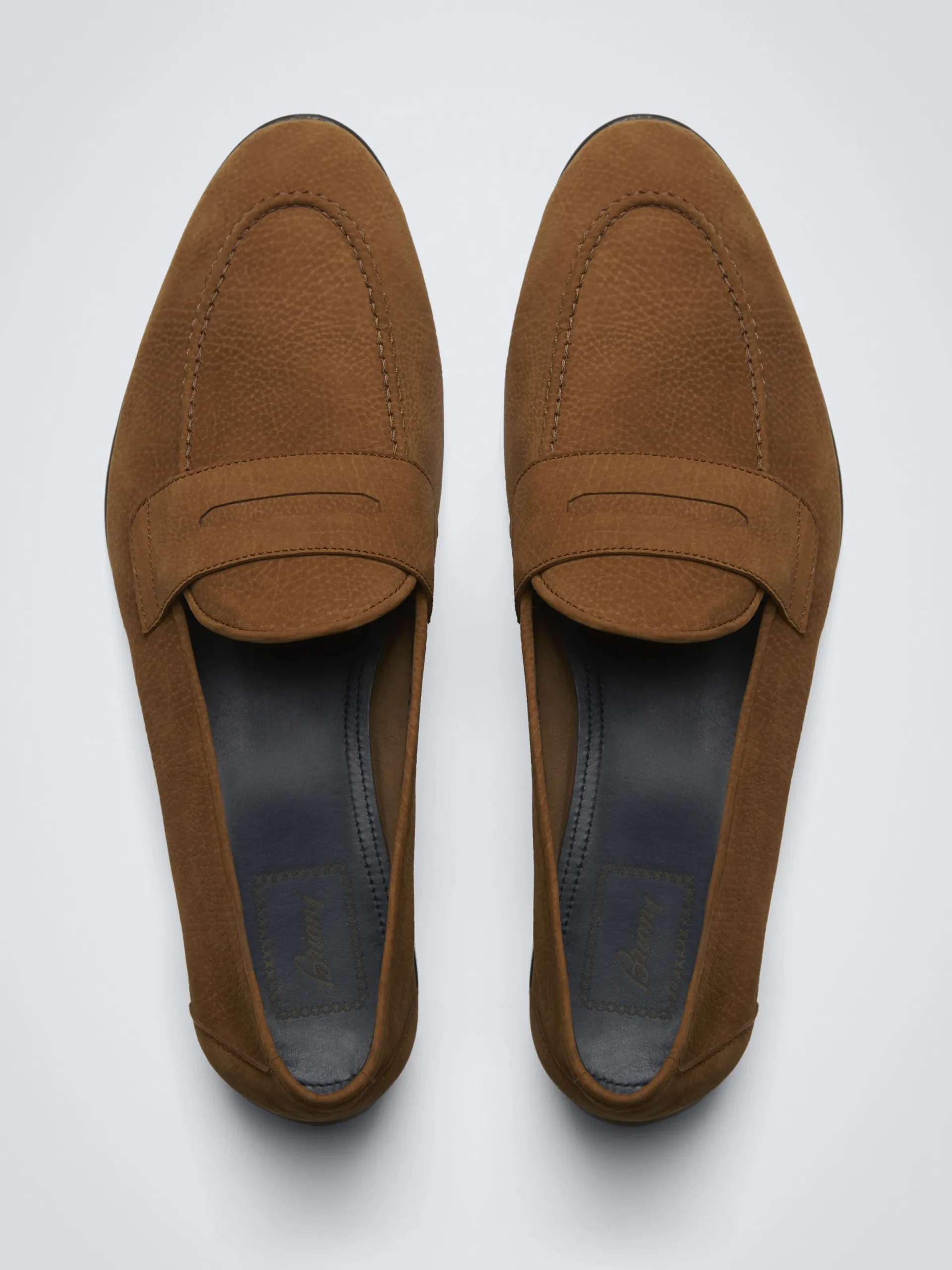 Best Brioni nubuck Appia penny loafers Burnt brown