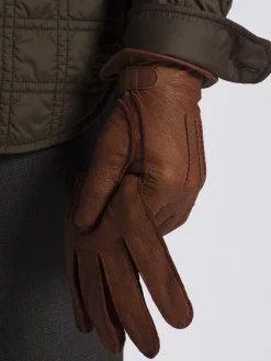Hot Brioni peccary leather gloves Burnt brown
