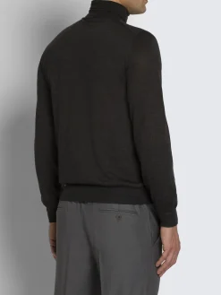 Outlet Brioni cashmere and silk turtleneck sweater Charcoal grey
