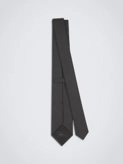 Hot Brioni Super 150's structured responsible wool tie Charcoal grey