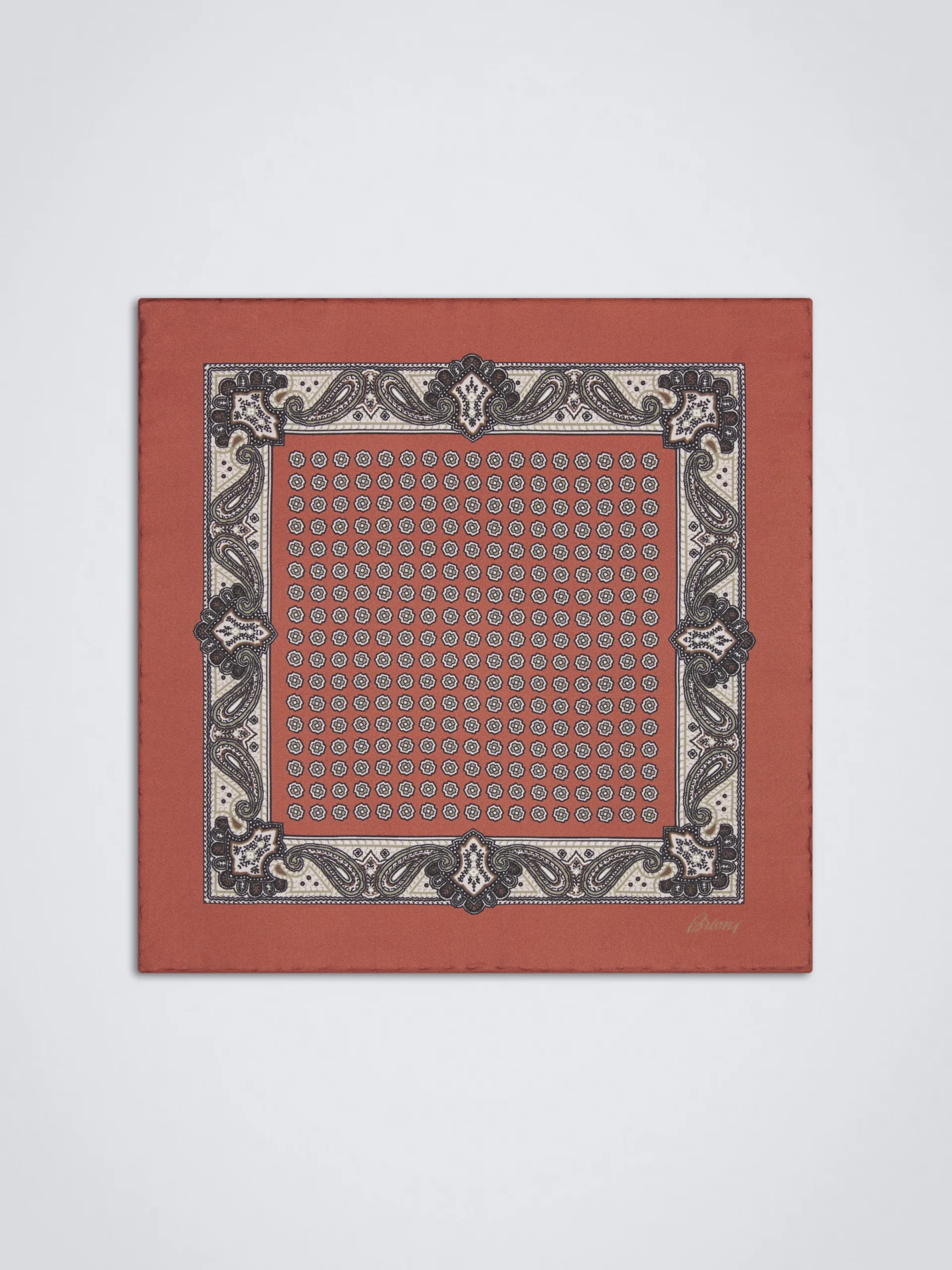 Discount Brioni silk pocket square Coral red