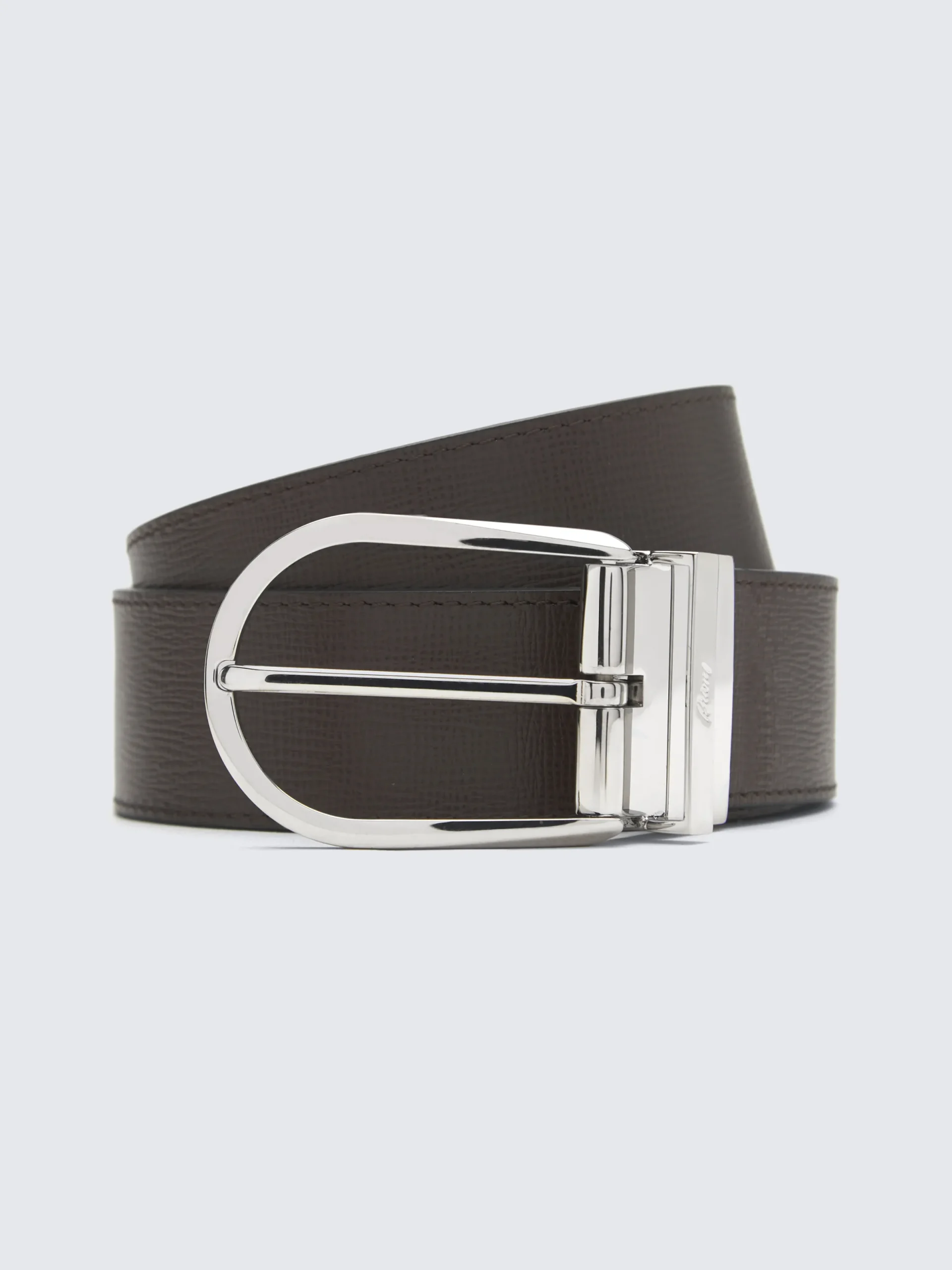 Sale Brioni and black calf and grained leather reversible belt Dark brown