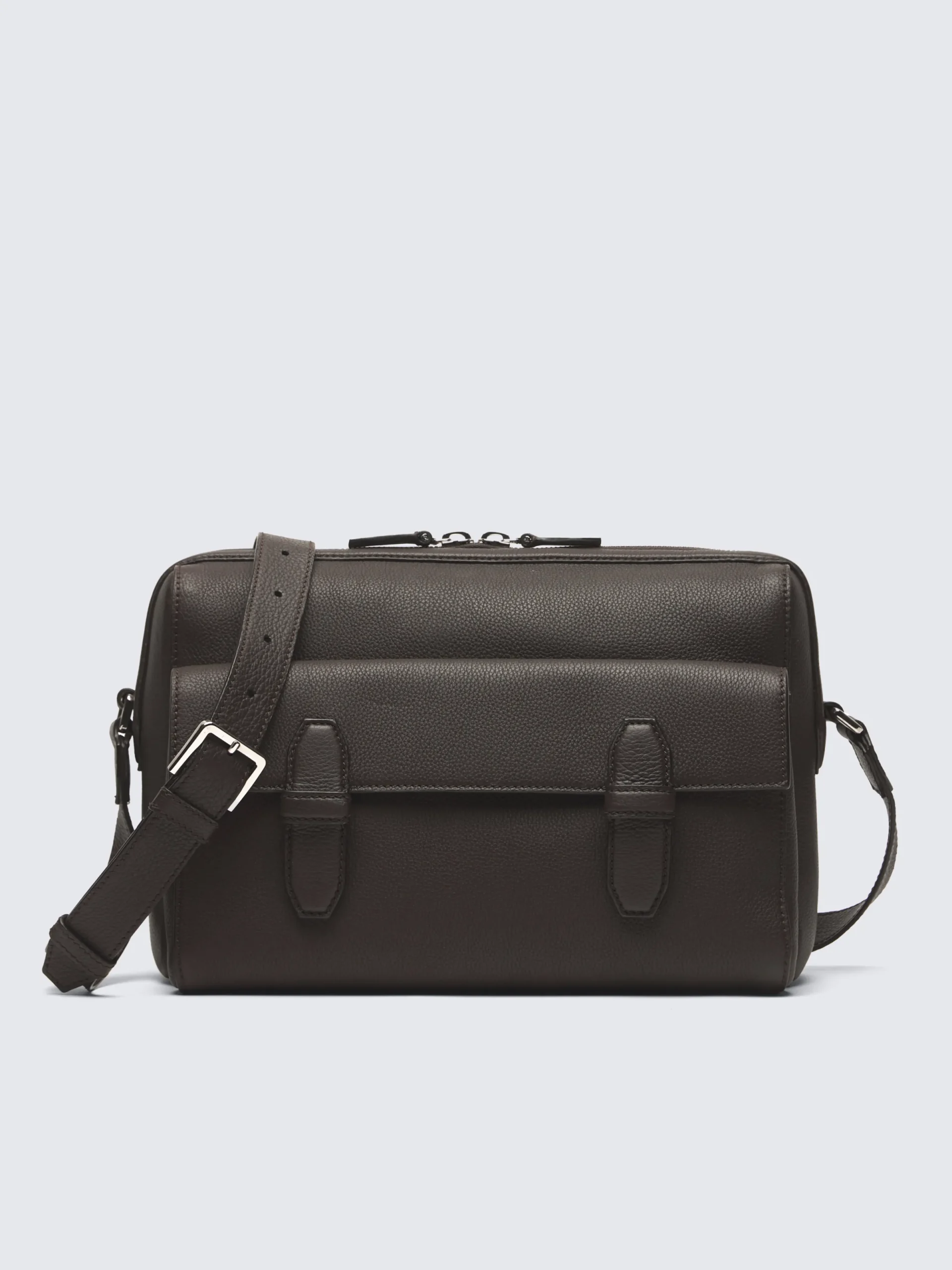 Online Brioni grained leather messenger bag Dark brown