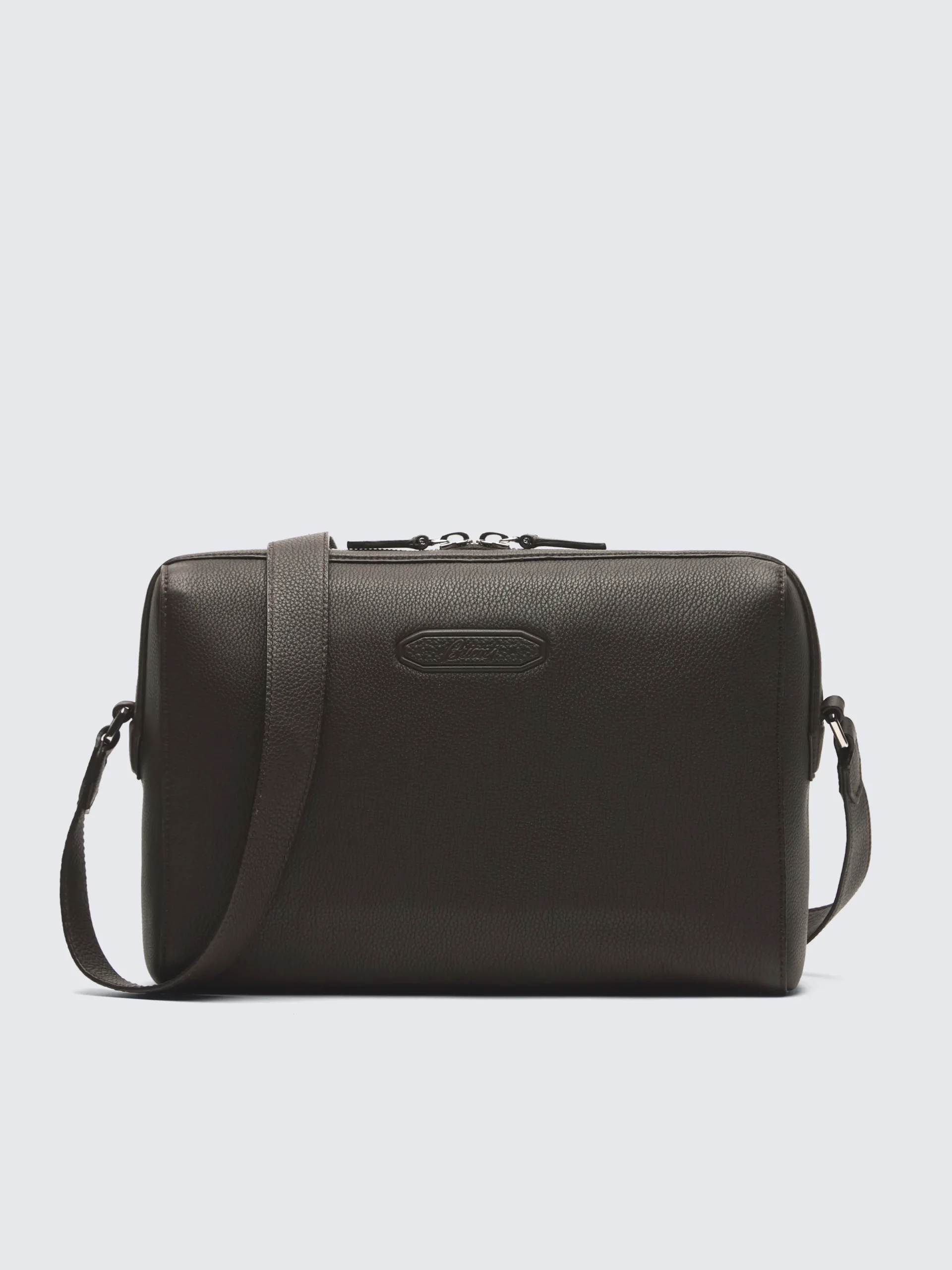 Online Brioni grained leather messenger bag Dark brown