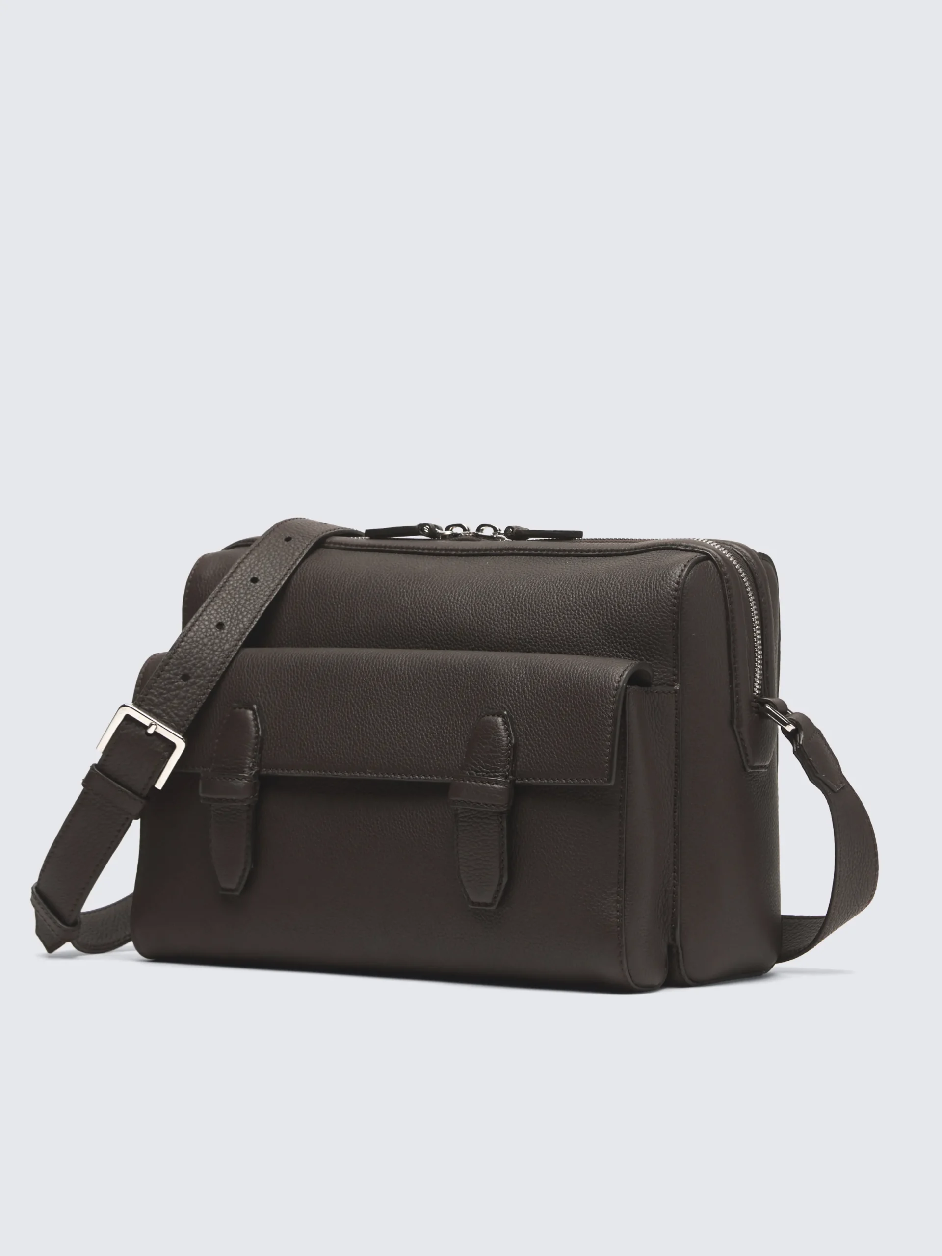 Online Brioni grained leather messenger bag Dark brown
