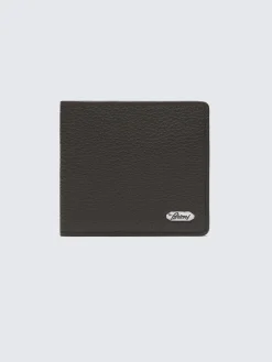 Clearance Brioni grained leather wallet Dark brown